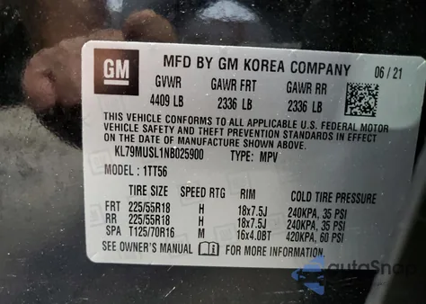 2022 Chevrolet Trailblazer Rs z USA, uszkodzony, nr VIN KL79MUSL1NB025900